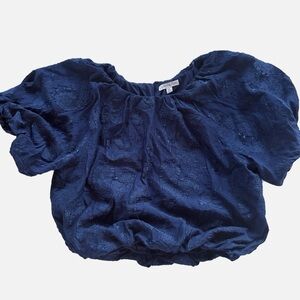 Ophelia Roe Shirt Womens Blue Puffs Texture Balloon Sleeve Burnout